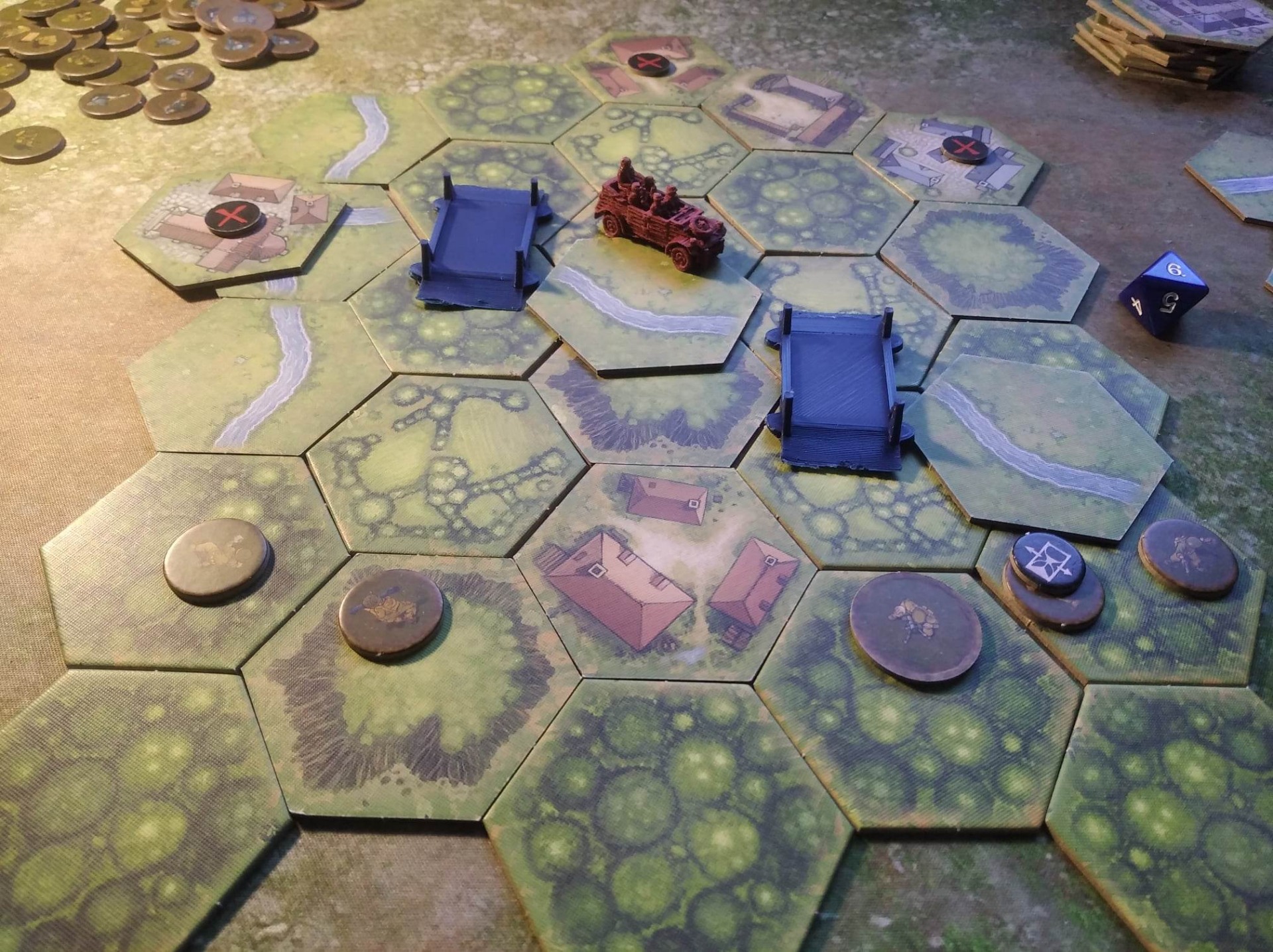 You may use counters and tiles from other games to represent the map on your table.